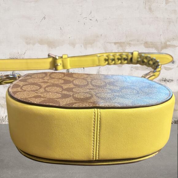 Coach Morgan Saddle Bag In Signature Canvas Silver/Khaki/Pale Lime - Picture 7 of 9